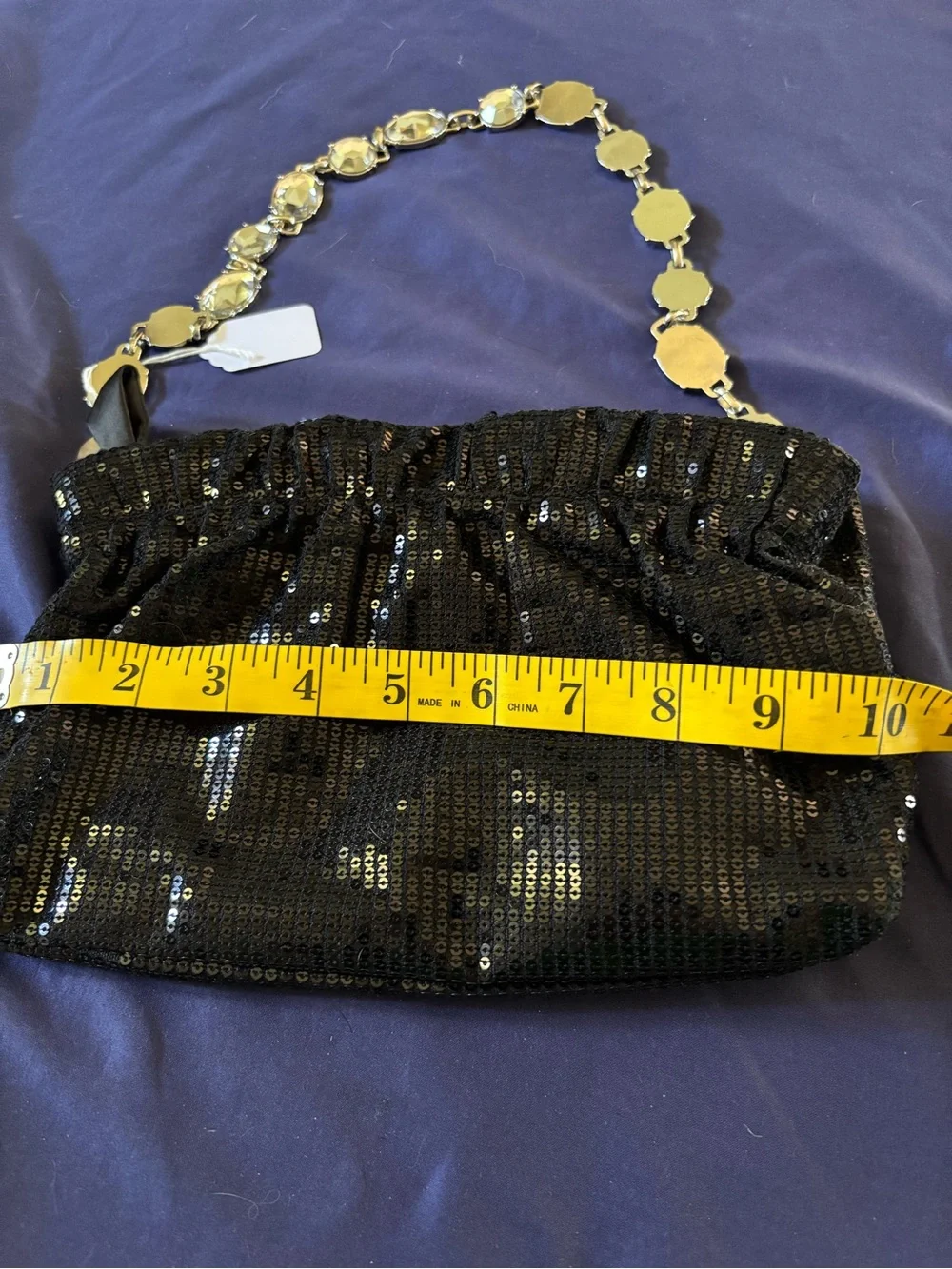 White House Black Market Black Sequin Clutch with Crystal Chain - Picture 9 of 12